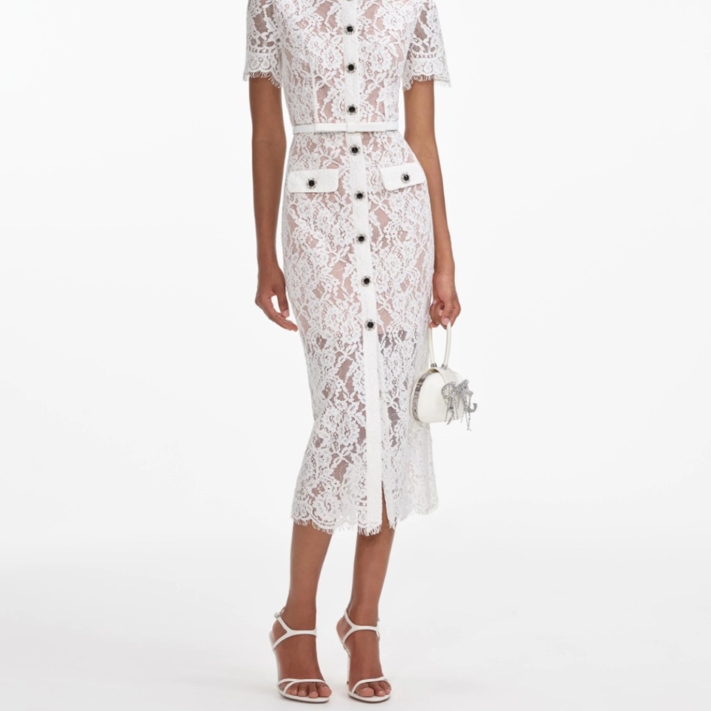 self-portrait White Lace Button Midi Dress 2026 - Size:US4 - MSRP $615 - NWT - Picture 8 of 9